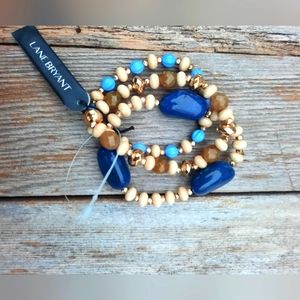 Double Bracelet Set Gemstones & Gold Tone NWT